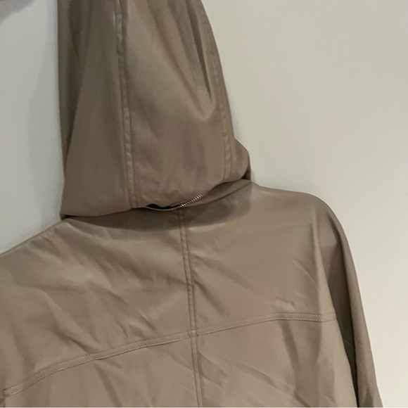 Zara Taupe Leather Hooded Zipper Jacket | XS - Picture 10 of 11